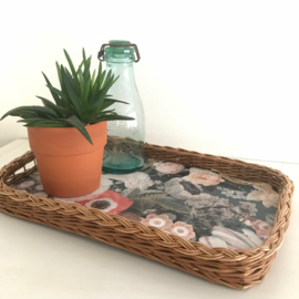 Dienblad riet met nieuw decor "botanical", uit eigen atelier