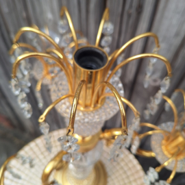 Vintage messing tafel lamp met 'kristallen'