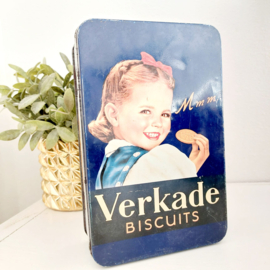 Vintage blik langwerpig 'Verkade Biscuits', ontwerp van Cees Dekker