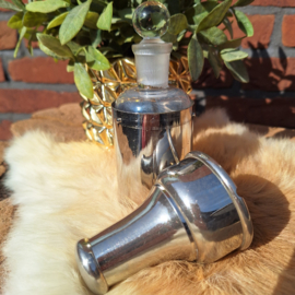 Vintage reis stopflesje/ decanter in metalen container, Jaren '30