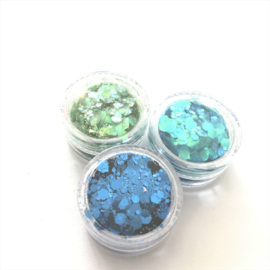 Glitters chunks 1/2/3 mm SET van 3 uni kleuren