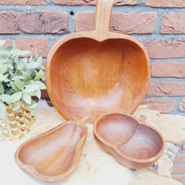 Vintage houten grote appel schaal  en 2 kleinere schaaltjes appel & peer
