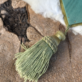 Antieke groene fluwelen wandhanger voor 2 foto's met kwast