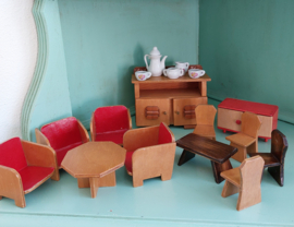 Vintage houten poppenhuis meubels, zelfgemaakt