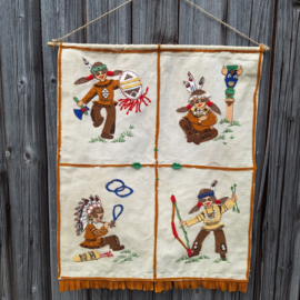 Vintage wanddoek 'Indiaantjes', jaren '60/'70