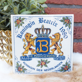 Vintage herdenkingstegel kroning Koningin Beatrix, 1980, nr. 2