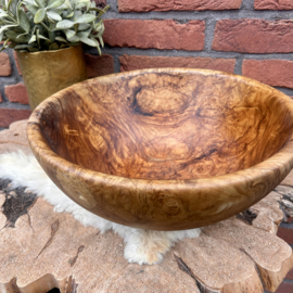 Vintage grote olijf houten schaal Ø 32