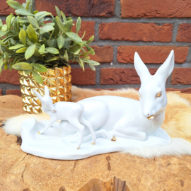 Vintage beeldje hertenmoeder met jong/ Bambi, Lichte VEB