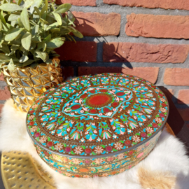 Vintage blik bloemdecor in turqoise en roze