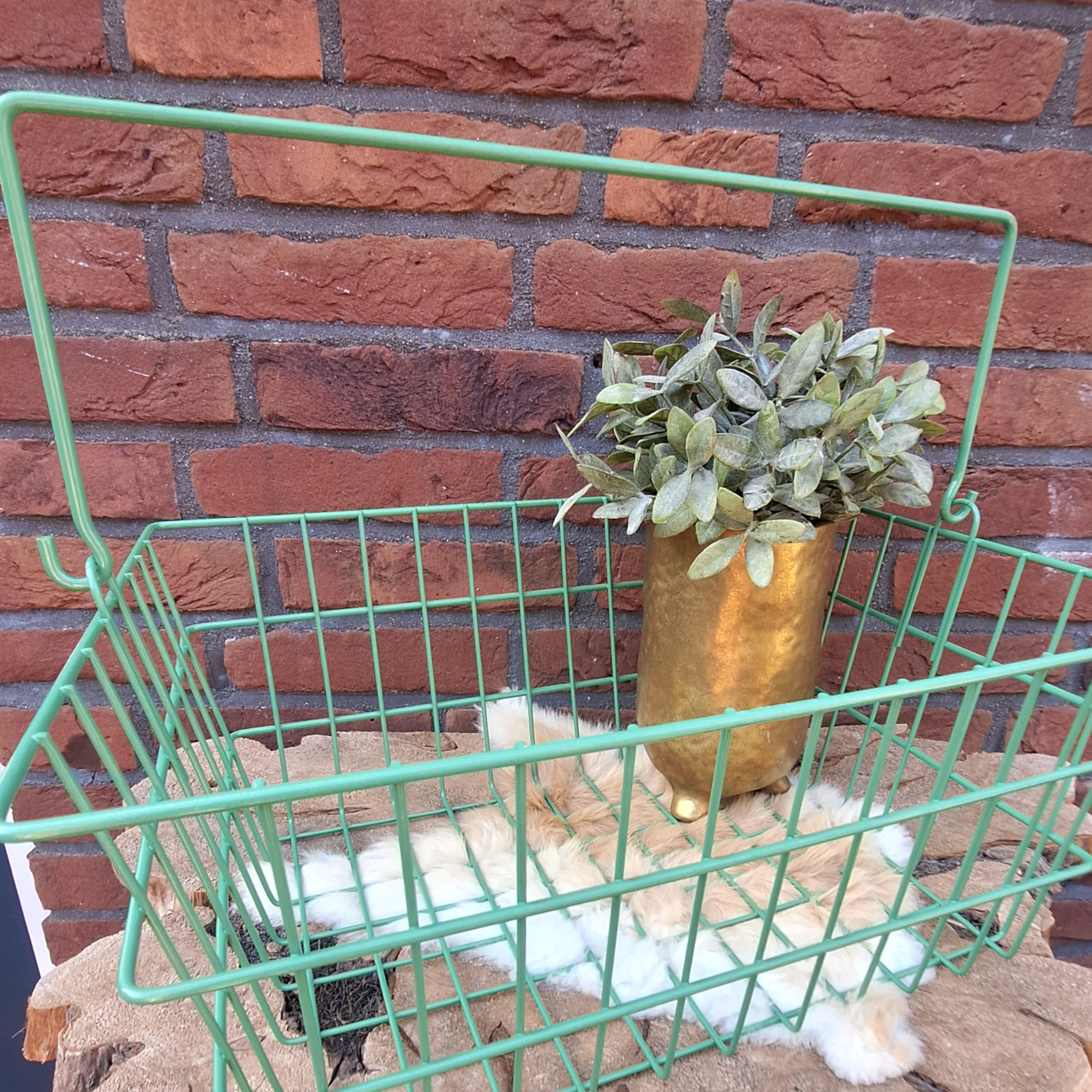 Vintage origineel winkelmandje kleur grasgroen