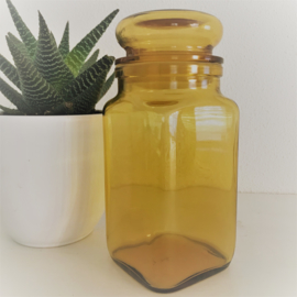 Vintage stopfles/pot geel glas uit de 70's, 18,5 cm