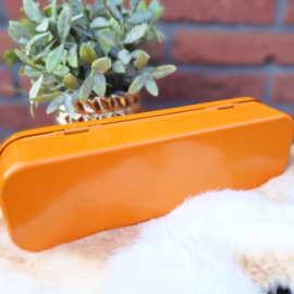 Vintage "Brabantia" huishoud geldkistje oranje/ bruin, jaren '50