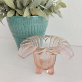 Vintage bonbon-potje/ vaasje roze pers glas, Ø 13,5