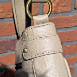 Ibiza tas van leder met borduurstuk, beige