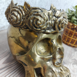 Vintage grote zware skull brass/koper met kroon van rozen
