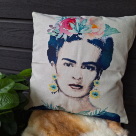 Kussensloop Frida Kahlo 44 x 44 cm, crème met portret