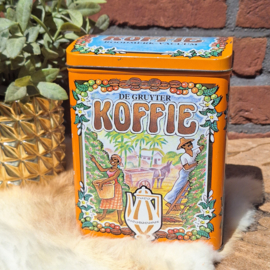 Vintage opberg blik  'de Gruyter' Koffie Oranje
