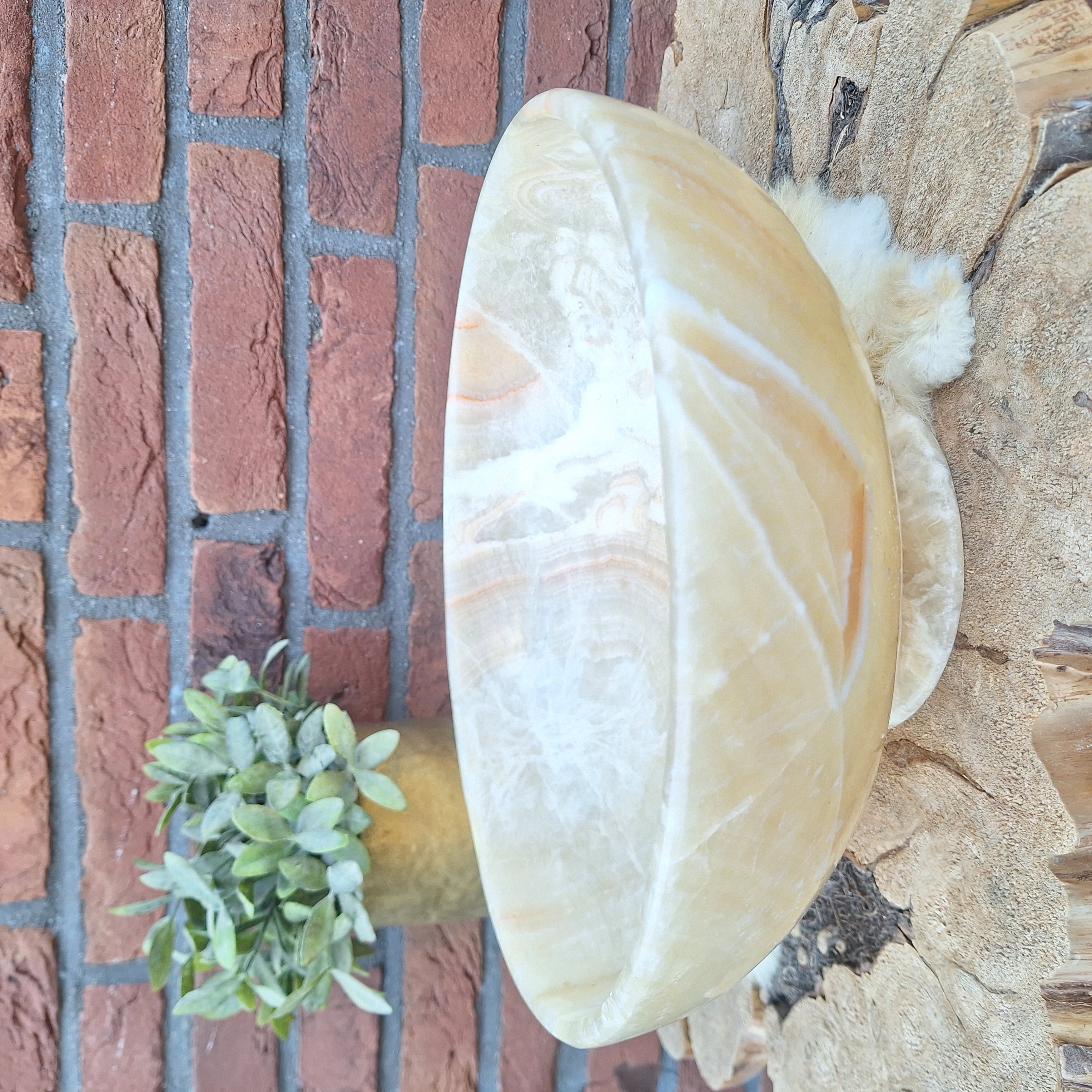 Vintage Onyx schaal H 13 x Ø 31 cm.