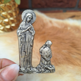 Vintage embleem, Maria en aanbidder, verzilverd