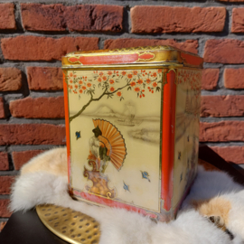 Vintage Chinees groot theeblik, H 20 cm.