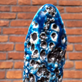 Vintage vaas fat lava glazuur, zwart/ blauw