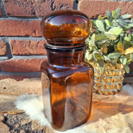 Vintage stopfles/pot bruin glas uit de 70's, 22,5 cm