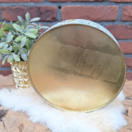 Vintage rond blik met 'Southern Belle' met veel goud decoratie