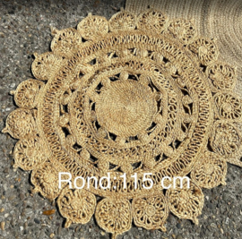 Te huur:  Jute opengewerkt kleed nr. 2:  Ø 115 cm