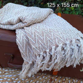 Te huur: plaid beige/ wit grafisch