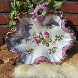 Antiek kitsch handbeschilderd schaaltje bloemen en gouddecor 'Sphinx'