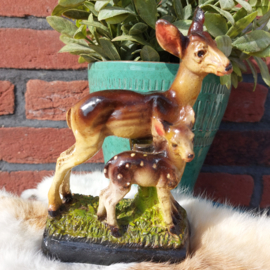 Antiek porseleinen beeldje van hertje en Bambi, Jaren '40