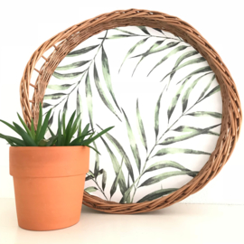 Dienblad riet rond met nieuw decor "botanical", uit eigen atelier