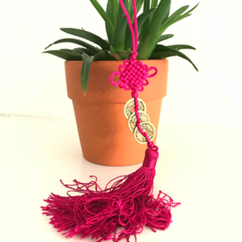 Geluksmunten hanger fuchsia roze