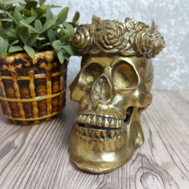 Vintage grote zware skull brass/koper met kroon van rozen