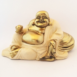 SALE:Happy Boeddha zittend goud/ creme