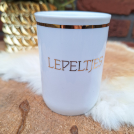 Vintage porseleinen lepelvaasje met in goud 'Lepeltjes'
