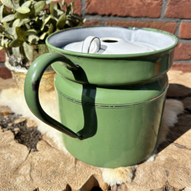 Vintage rededa-groene emaille melk koker