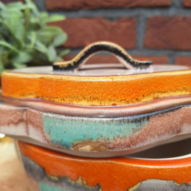 Vintage keramieken schaal / koektrommel met deksel, 'Ferdi Keramik', 50's