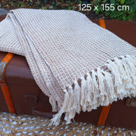 Te huur: plaid beige/ wit wafel