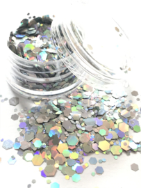 Glitters chunks 1/2/3 mm Silver 11.1 iriserend