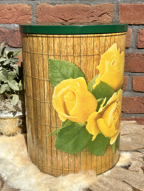 Vintage groot 'Tomado'blik met gele rozen print