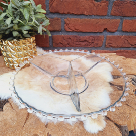 Vintage grote glazen 'Candlewick' schaal met bolletjes aan de rand, 3 vaks