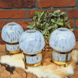 Vintage waxinelichthouders ( set van 3) koper en Murano glas 'Mushroom'