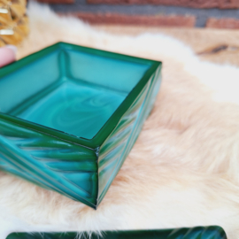 Vintage Malachiet glazen trinket/ juwelenbox, groen