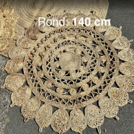 Te huur:  Jute opengewerkt kleed  nr. 3:  Ø 140 cm
