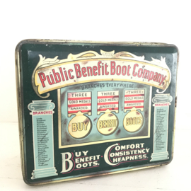 Vintage blik "Public Benefit Boot Company"