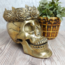 Vintage grote zware skull brass/koper met kroon van rozen