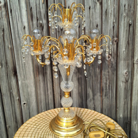Vintage messing tafel lamp met 'kristallen'