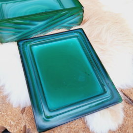 Vintage Malachiet glazen trinket/ juwelenbox, groen
