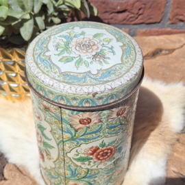 Vintage blik 'thee' met reliëf bloemen